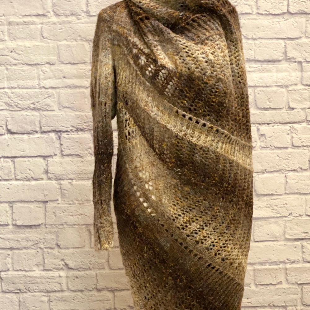 Brown mohair multi color long cardigan Size OS - Picture 3 of 6